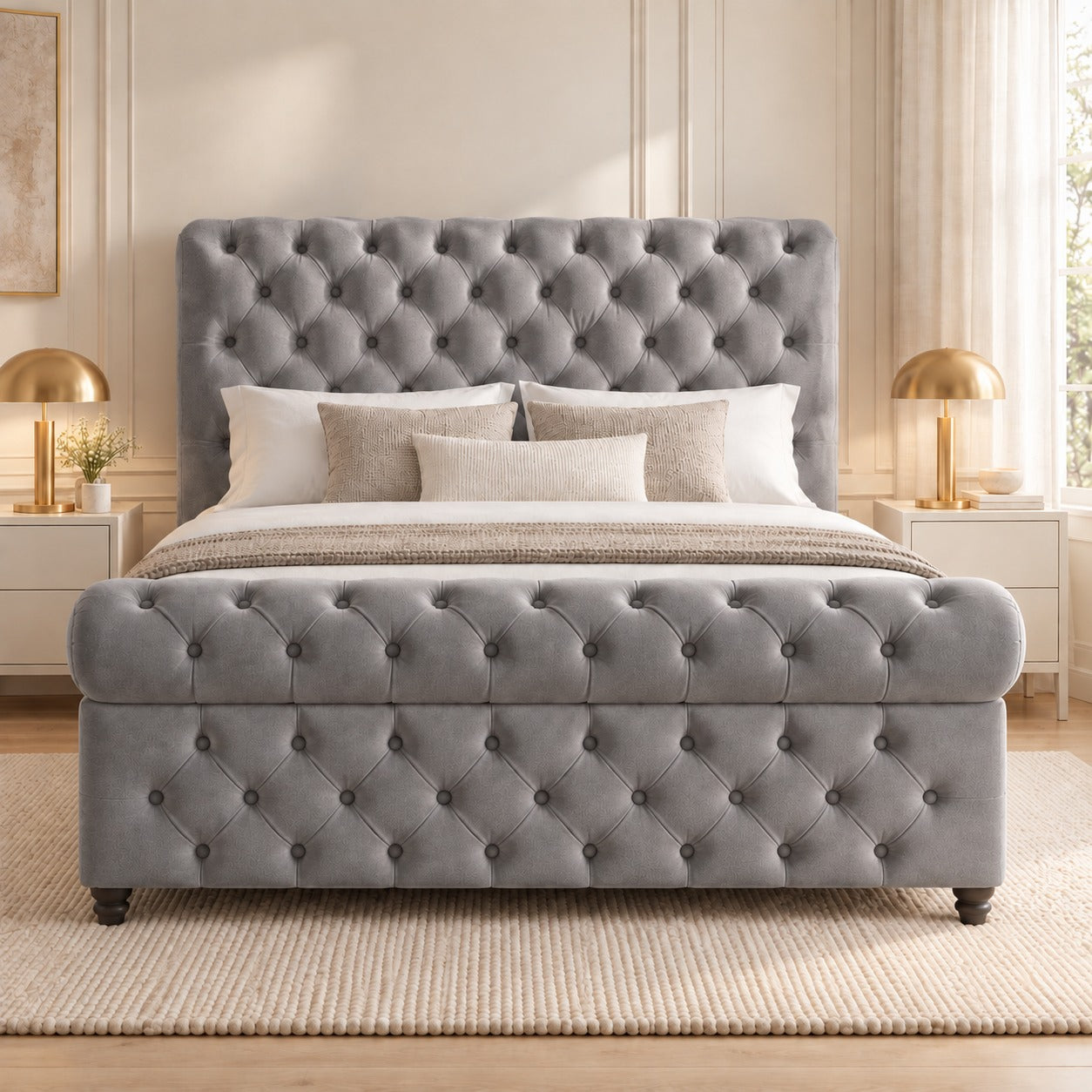 Savana Sleigh Upholstered Soft Velvet Bed Frame