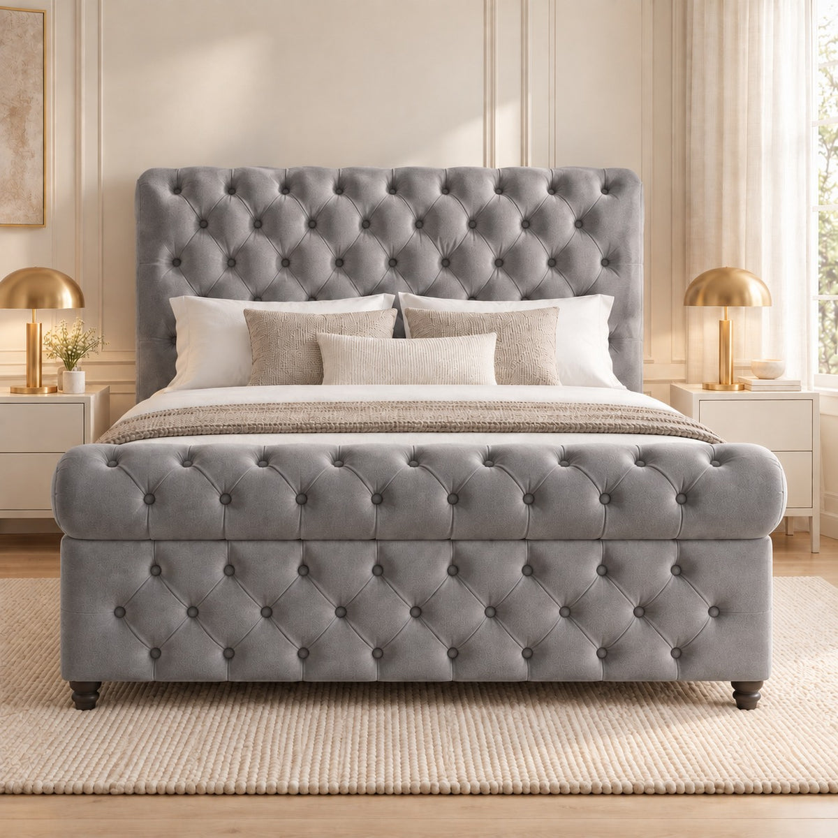 Savana Sleigh Upholstered Soft Velvet Bed Frame