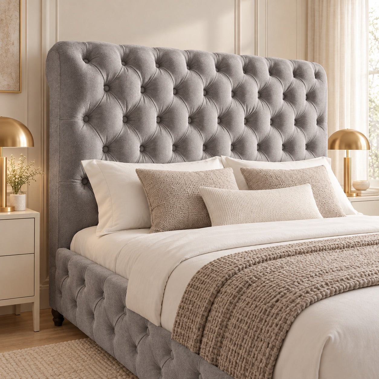 Savana Sleigh Upholstered Soft Velvet Bed Frame