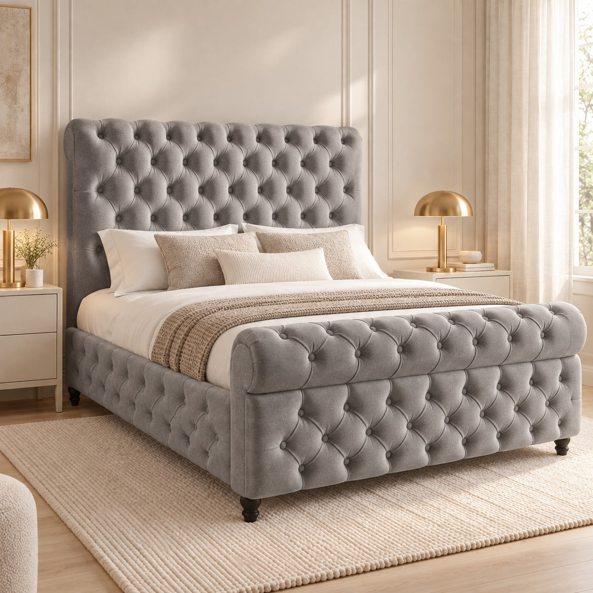 Savana Sleigh Upholstered Soft Velvet Bed Frame