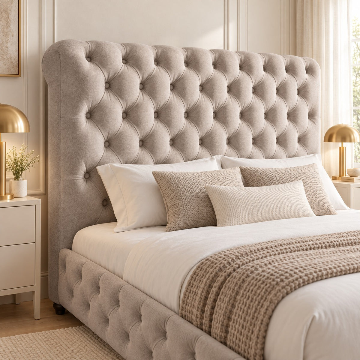 Savana Sleigh Upholstered Soft Velvet Bed Frame