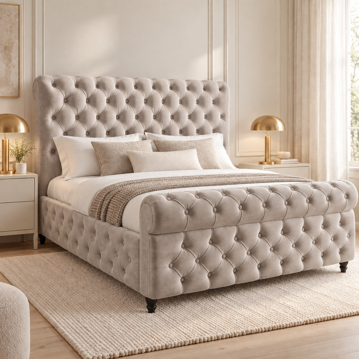 Savana Sleigh Upholstered Soft Velvet Bed Frame