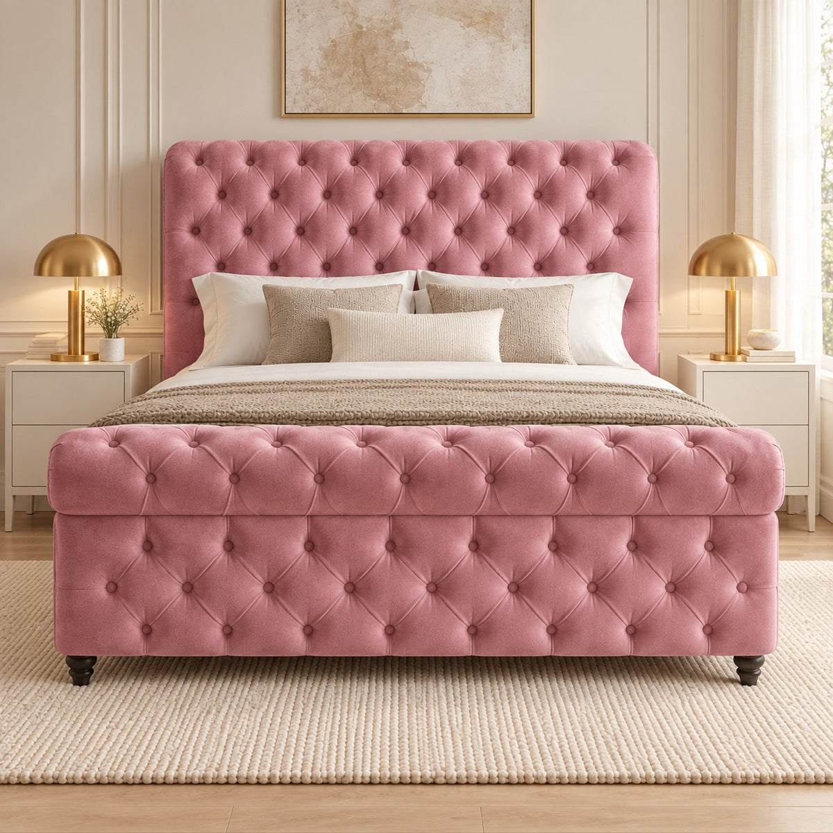 Savana Sleigh Upholstered Soft Velvet Bed Frame