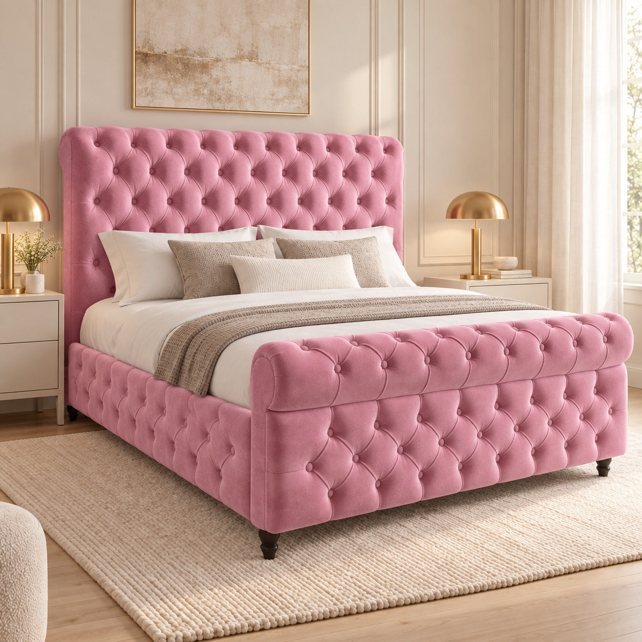 Savana Sleigh Upholstered Soft Velvet Bed Frame