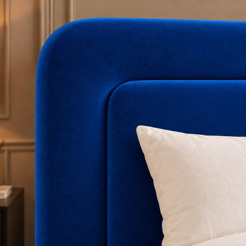 Scilla bed in blue, headboard close-up