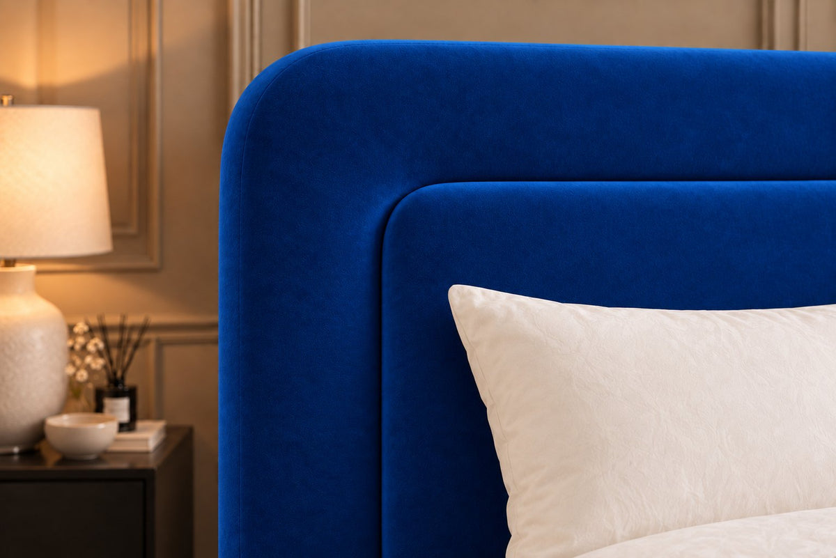 Scilla bed in blue, headboard close-up