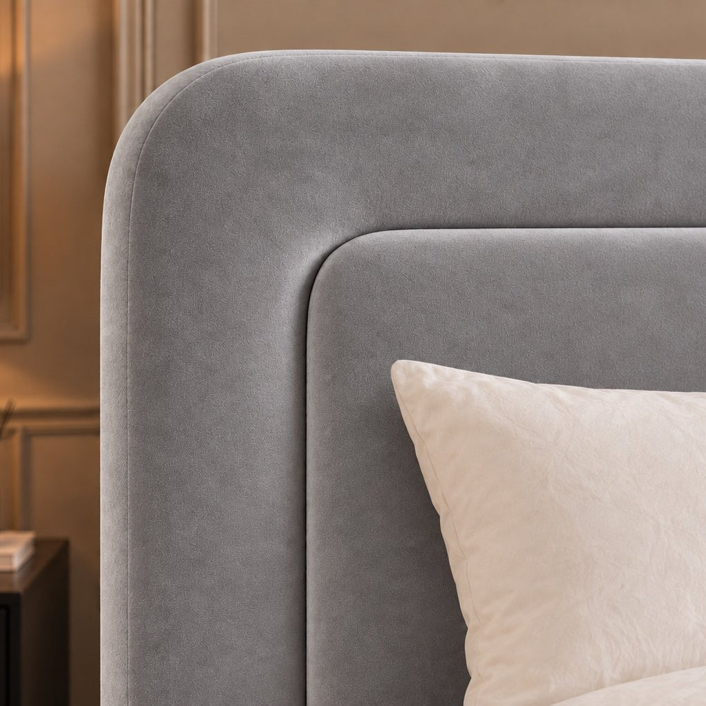 Scilla bed in grey, headboard close-up