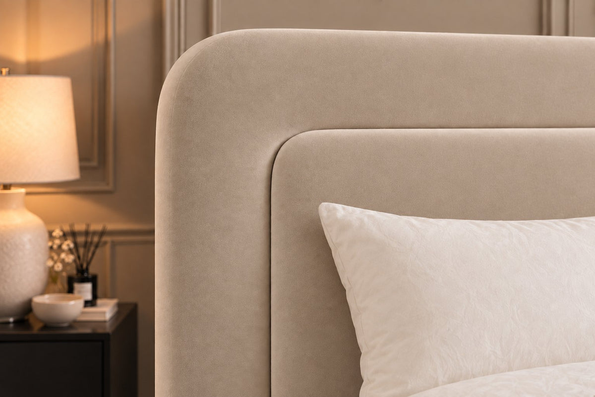 Scilla bed in pebble, headboard close-up