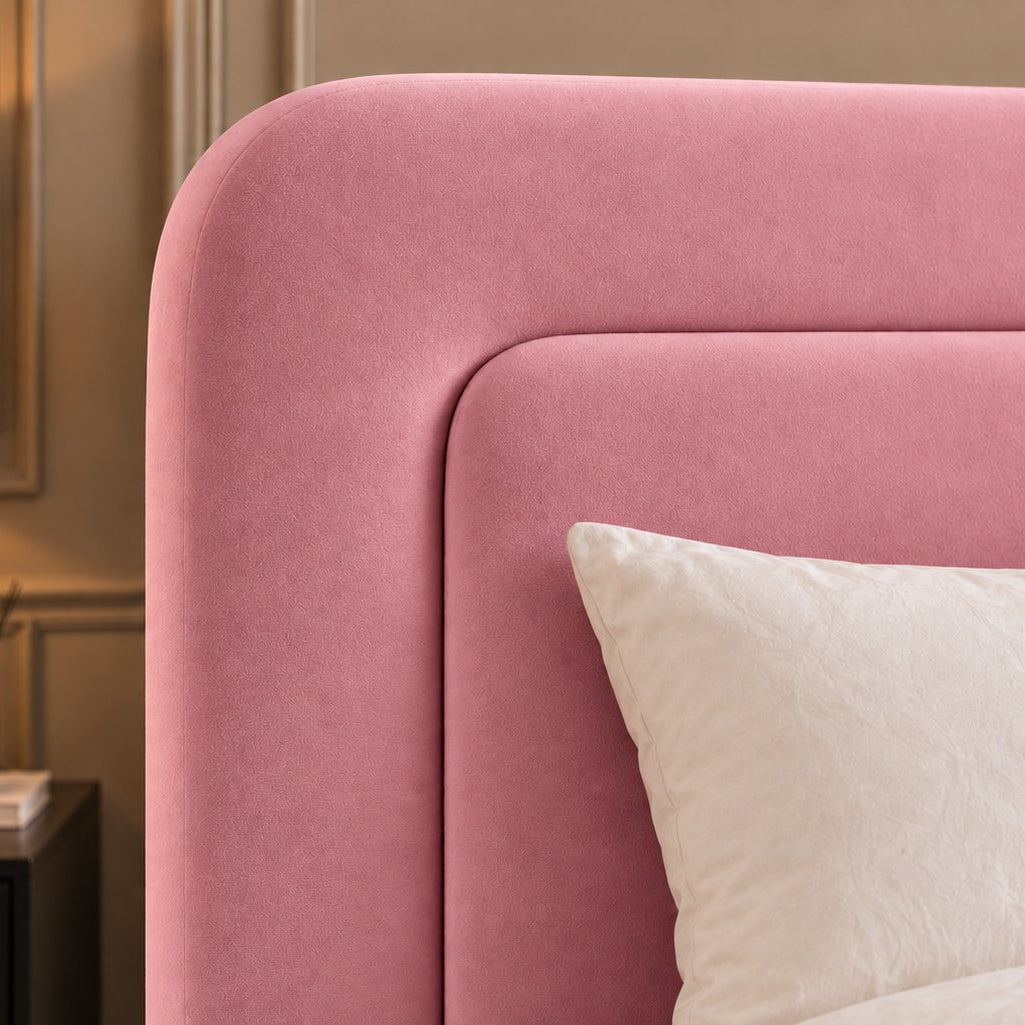 Scilla bed in pink, headboard close-up