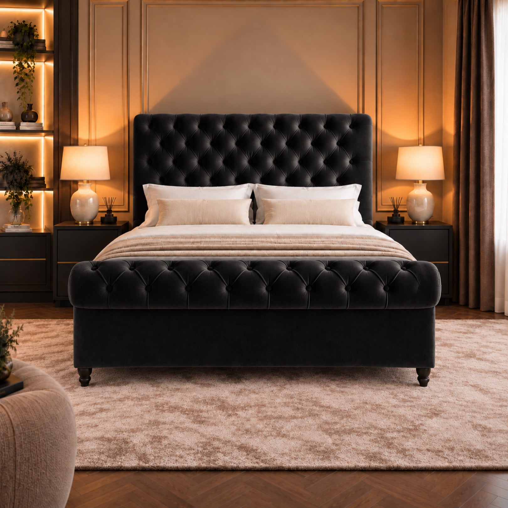 Sienna Sleigh Upholstered Soft Velvet Bed Frame
