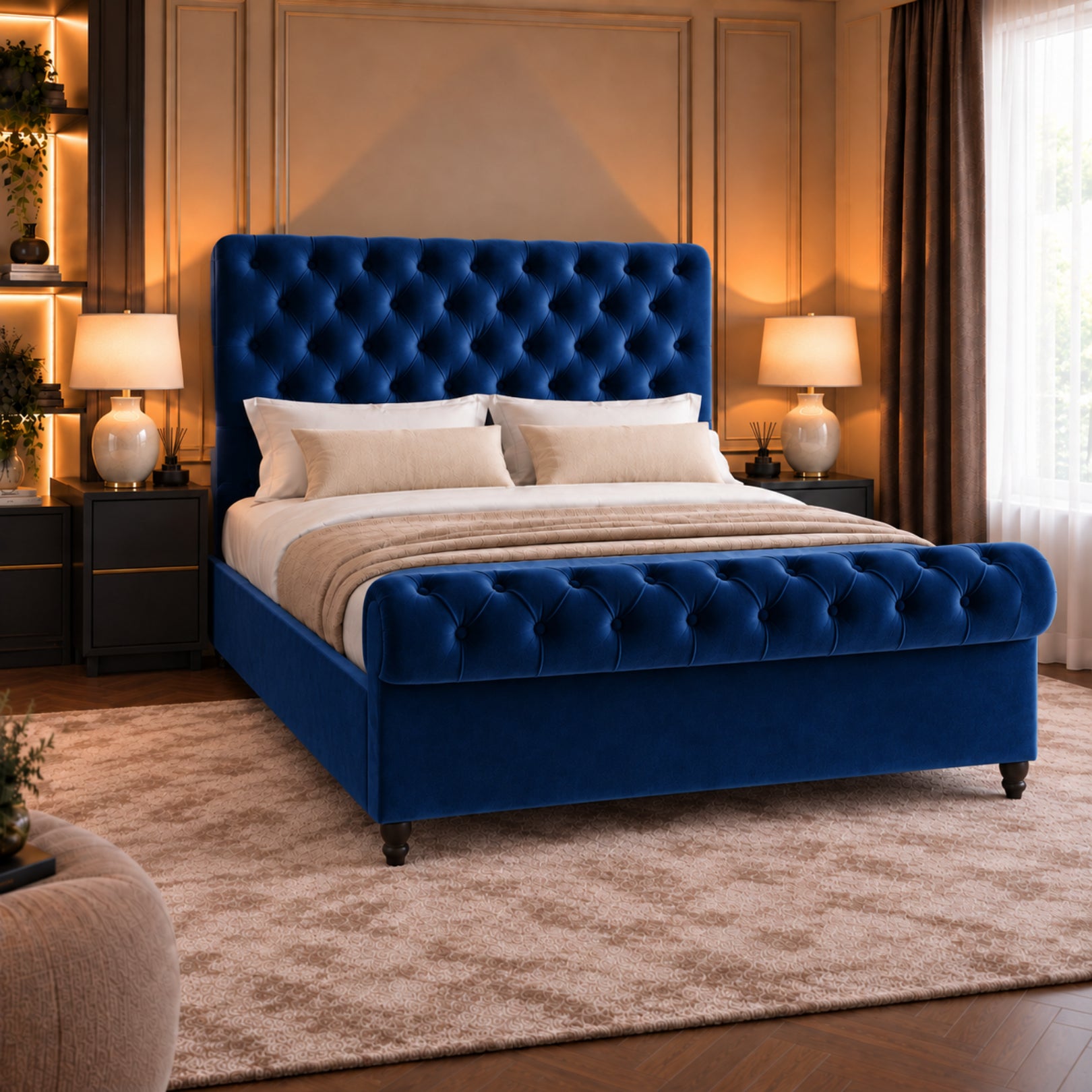 Sienna Sleigh Upholstered Soft Velvet Bed Frame