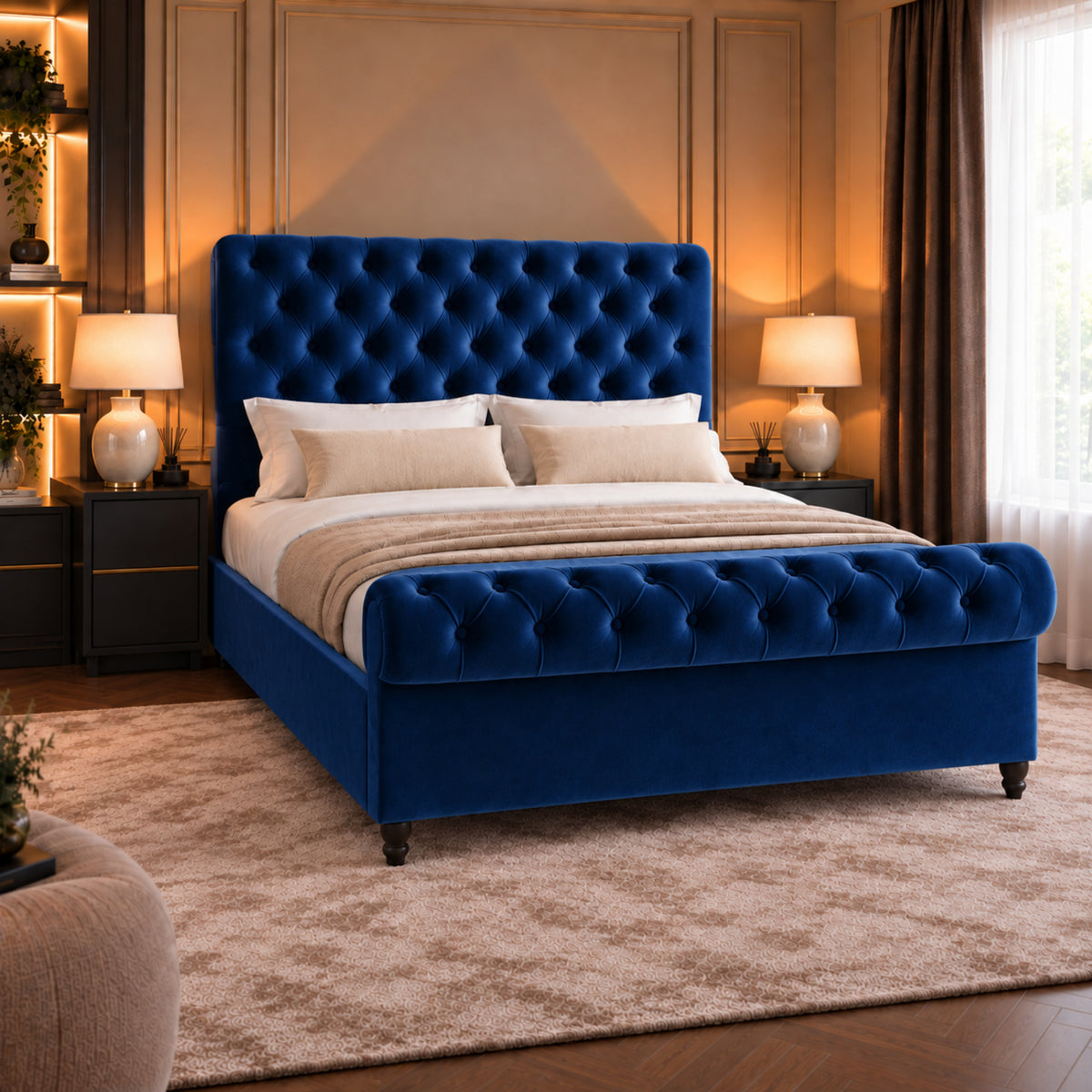 Sienna Sleigh Upholstered Soft Velvet Bed Frame