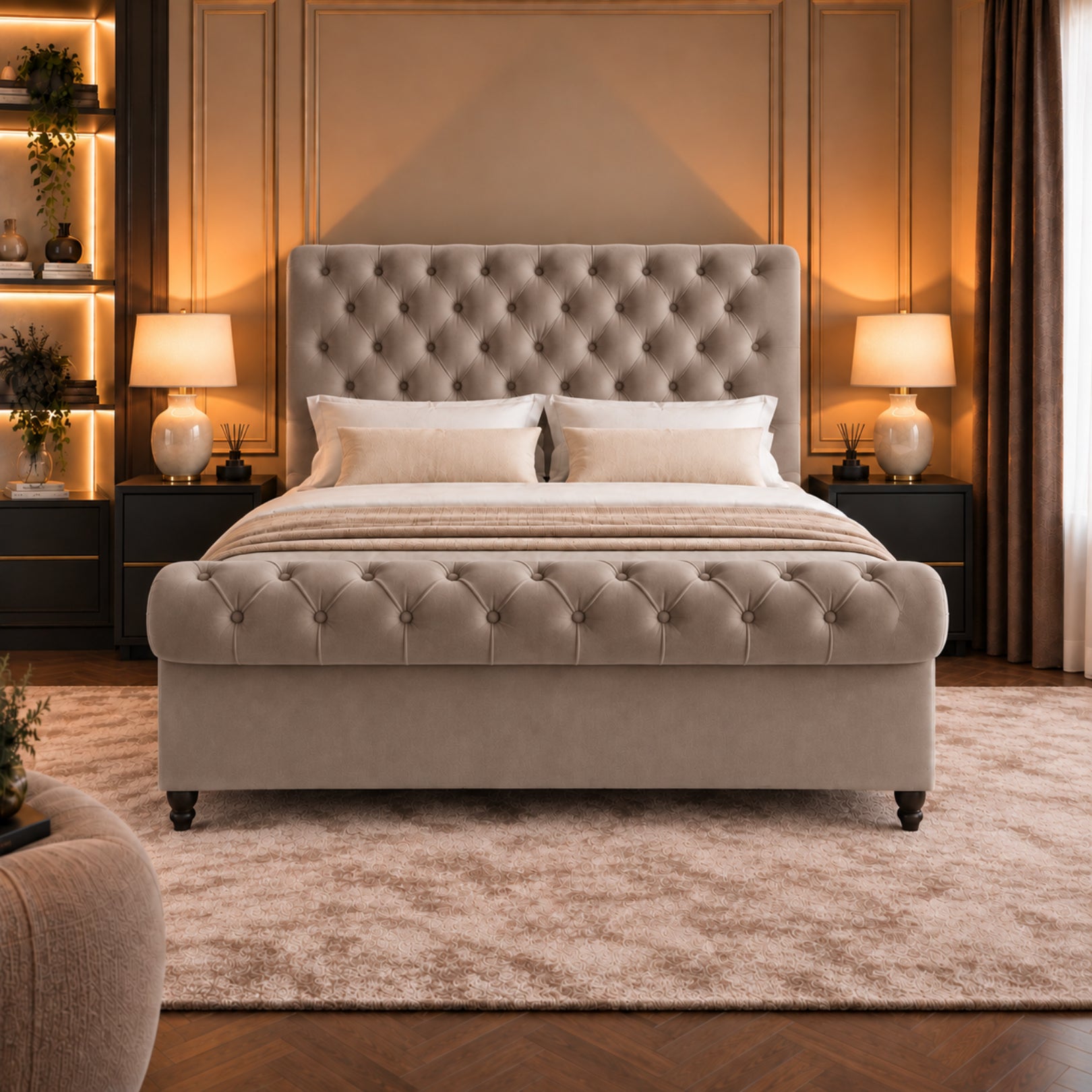 Sienna Sleigh Upholstered Soft Velvet Bed Frame