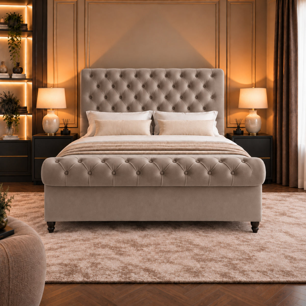 Sienna Sleigh Upholstered Soft Velvet Bed Frame