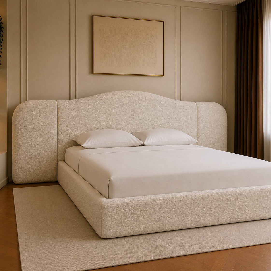 Siracusa Extended Curved Wraparound Headboard Upholstered Bed Frame