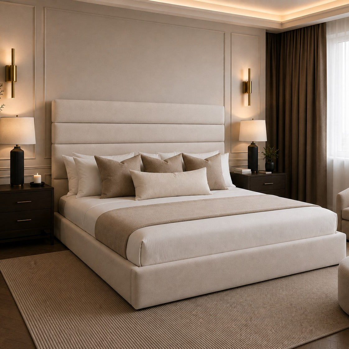 Sorrento Horizontal Panelled Tall Headboard Upholstered Bed Frame
