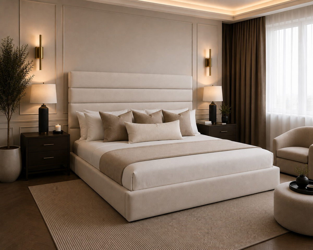 Sorrento Horizontal Panelled Tall Headboard Upholstered Bed Frame