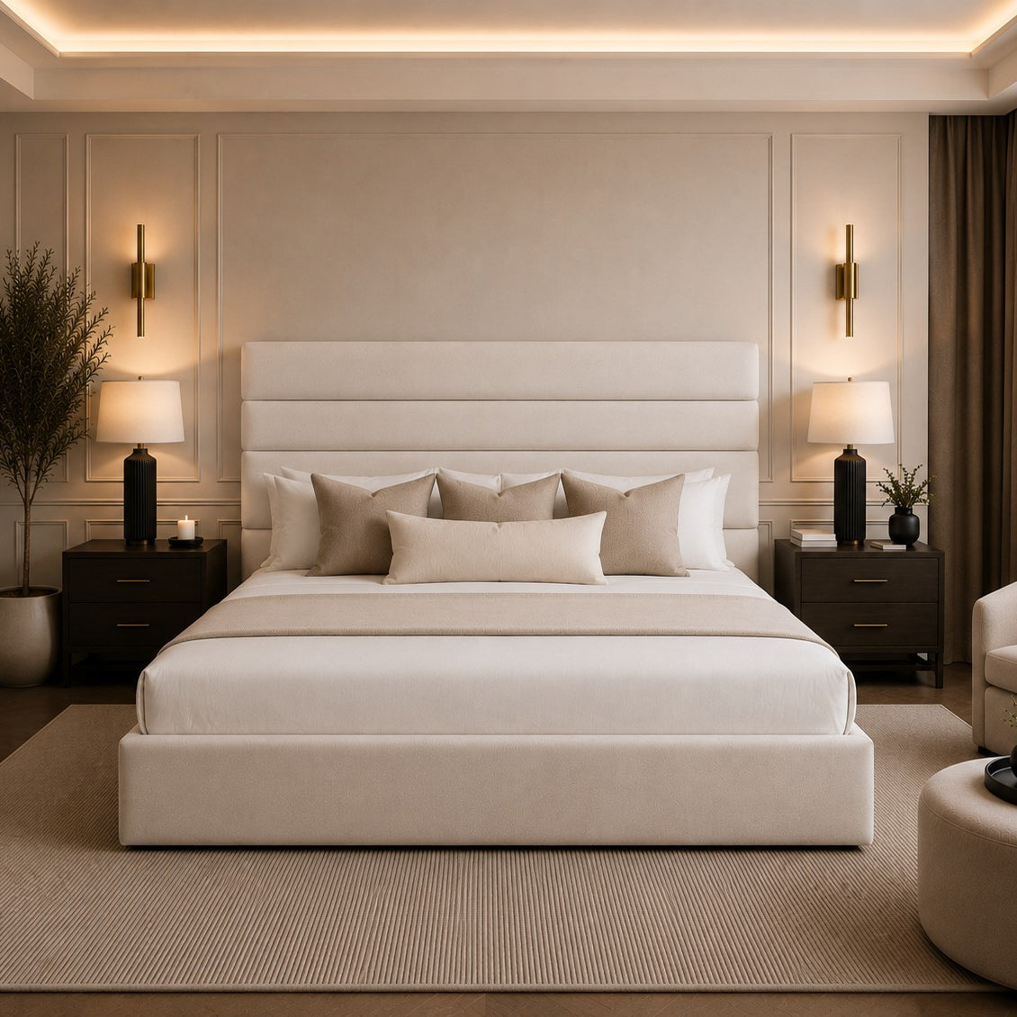 Sorrento Horizontal Panelled Tall Headboard Upholstered Bed Frame