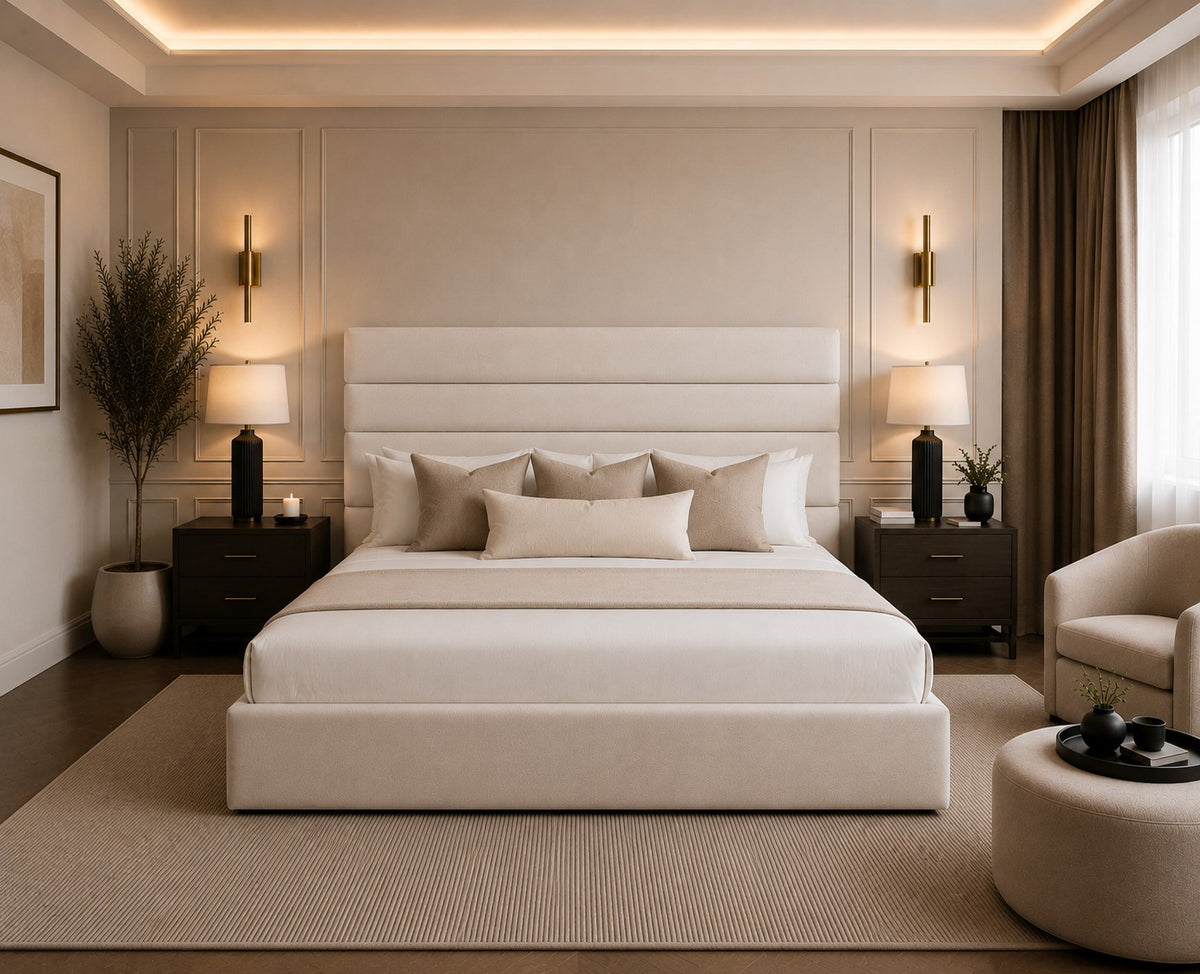 Sorrento Horizontal Panelled Tall Headboard Upholstered Bed Frame