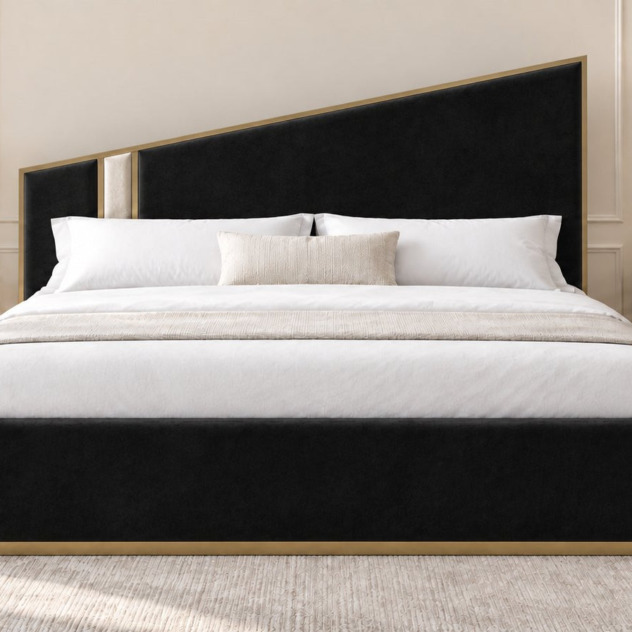 Spello bed in black with cream side panel, front view