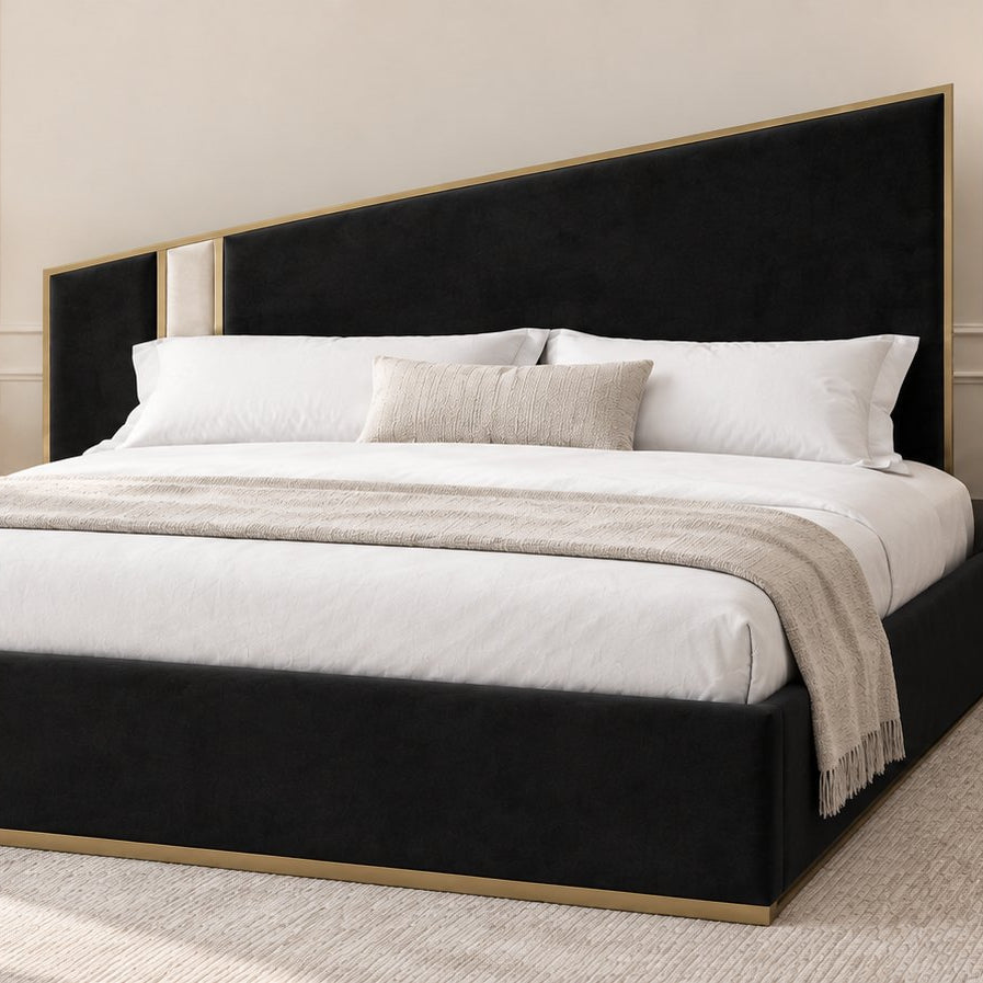 Spello bed in black with cream side panel, side view