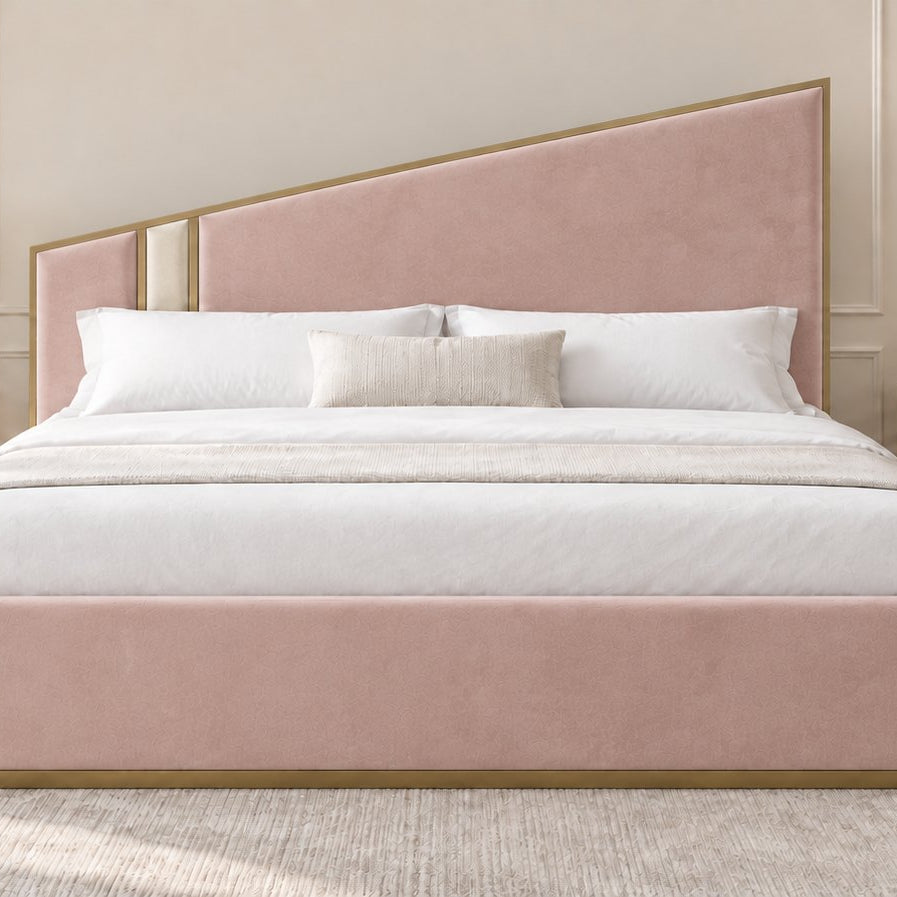 Spello bed in pink with cream side panel, front view