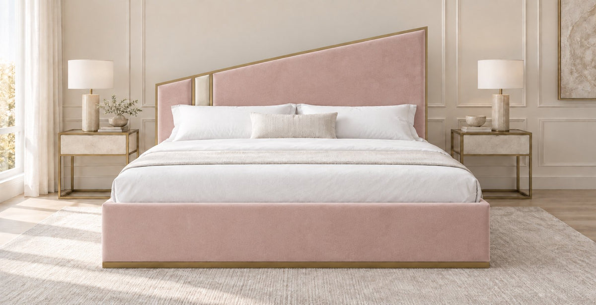 Spello bed in pink with cream side panel, front view