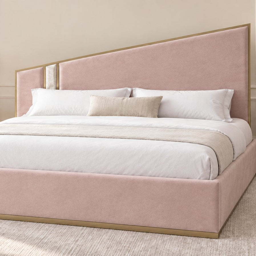 Spello bed in pink with cream side panel, side view