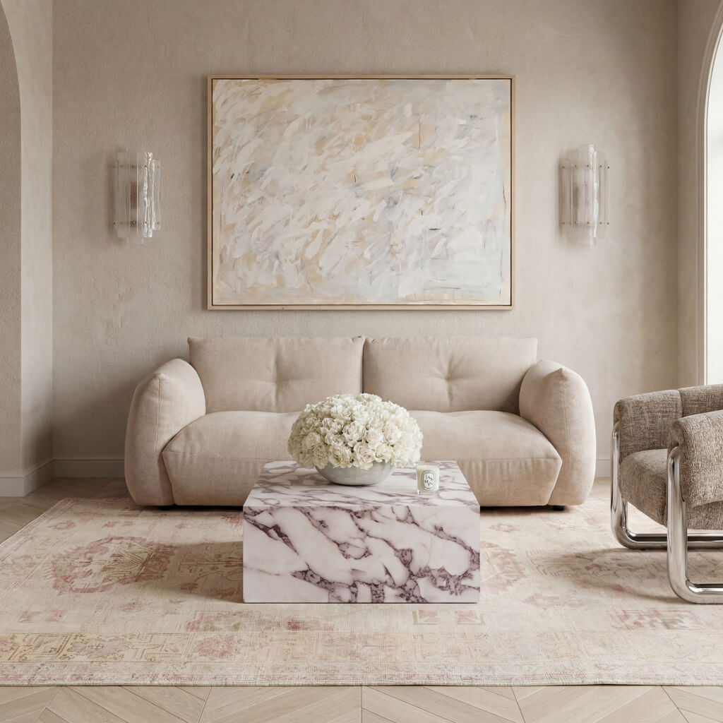 Sur Calacatta Viola Square Coffee Table – Contemporary Marble-Effect Table