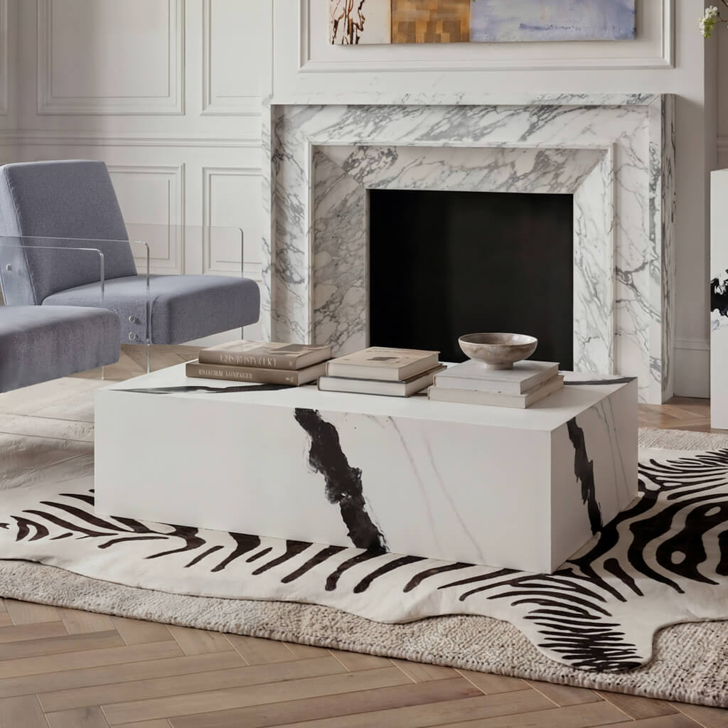 Sur Panda Coffee Table – Contemporary Marble-Effect Living Room Table