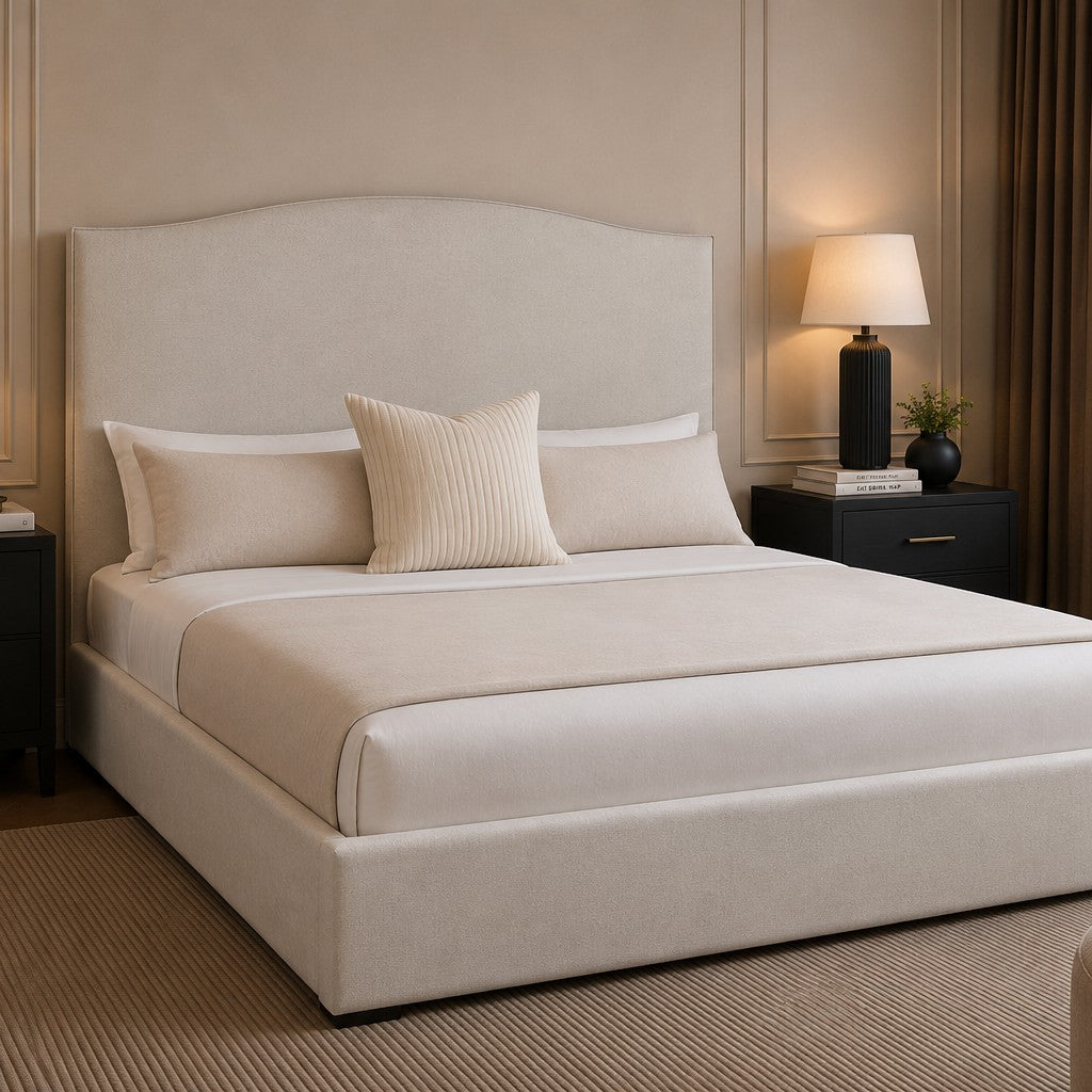 Taormina Curved Camelback Tall Headboard Upholstered Bed Frame