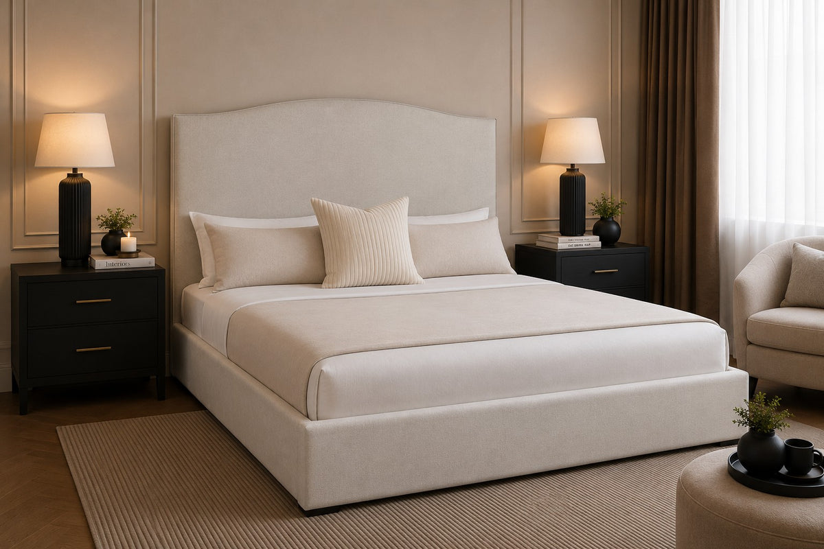Taormina Curved Camelback Tall Headboard Upholstered Bed Frame