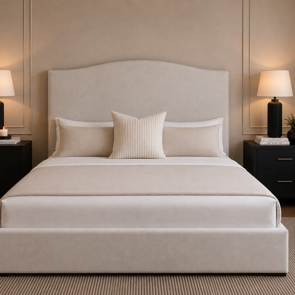 Taormina Curved Camelback Tall Headboard Upholstered Bed Frame