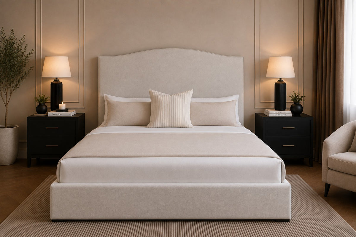 Taormina Curved Camelback Tall Headboard Upholstered Bed Frame