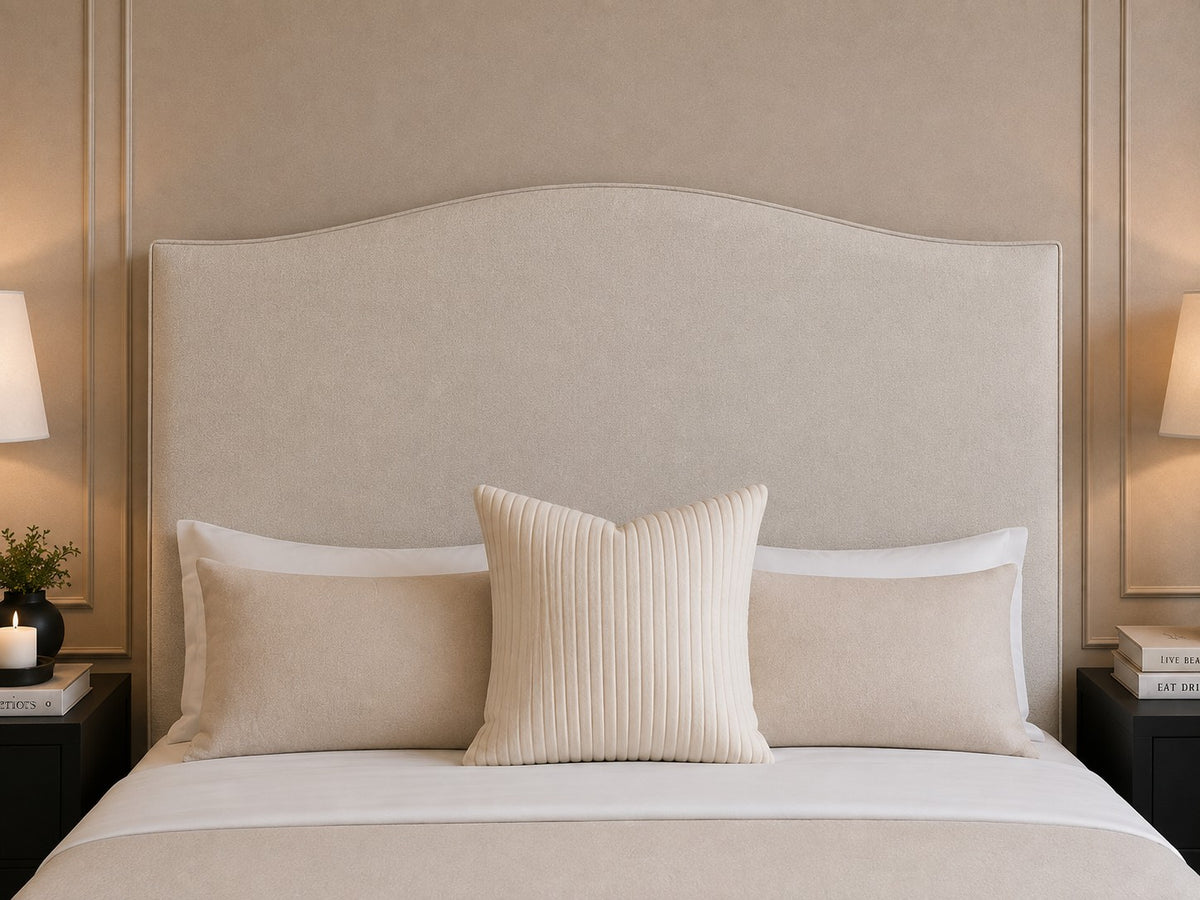 Taormina Curved Camelback Tall Headboard Upholstered Bed Frame