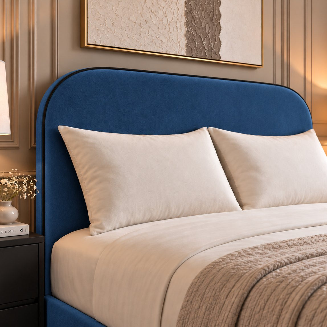 Tellaro bed in blue, headboard close-up