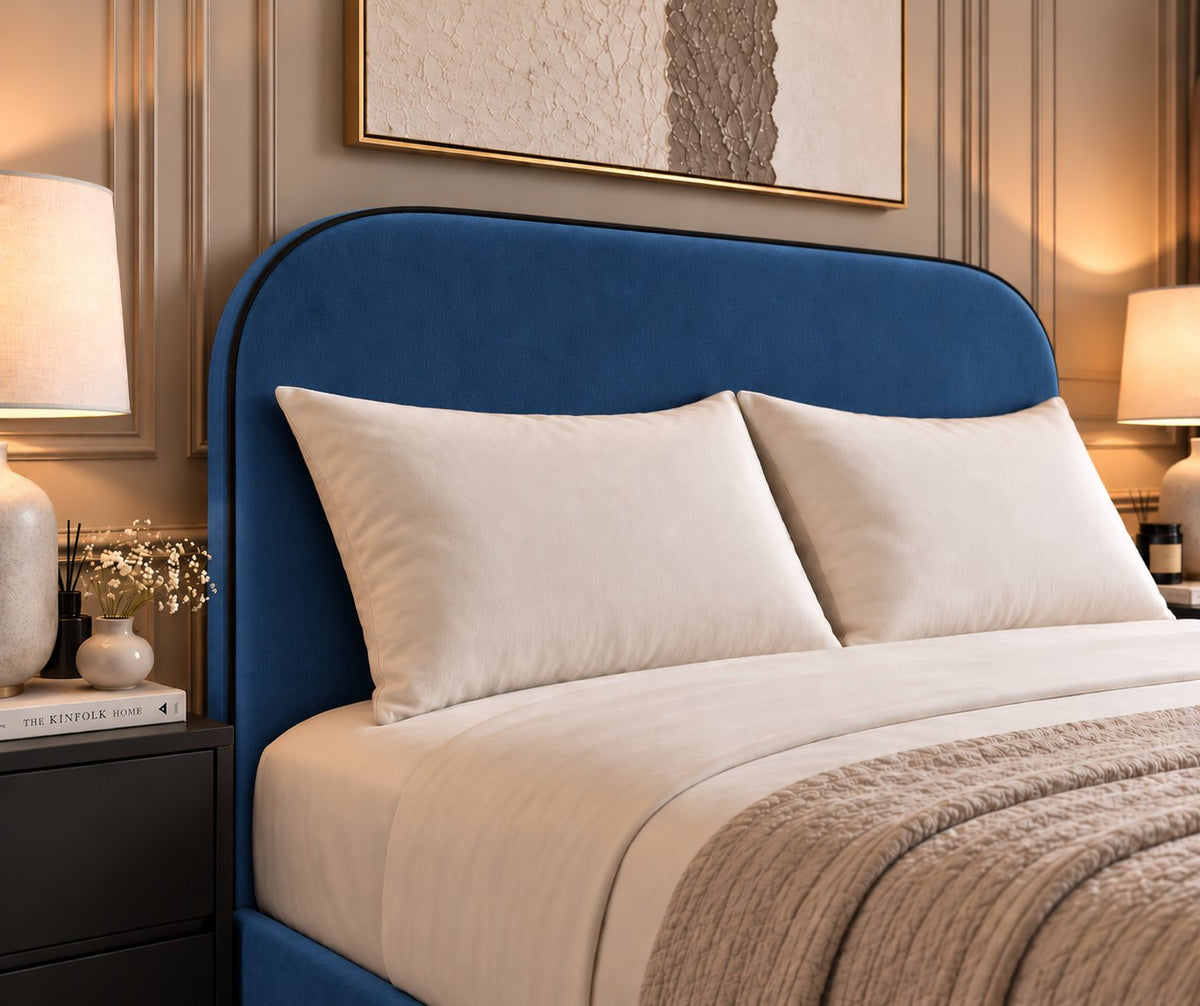 Tellaro bed in blue, headboard close-up