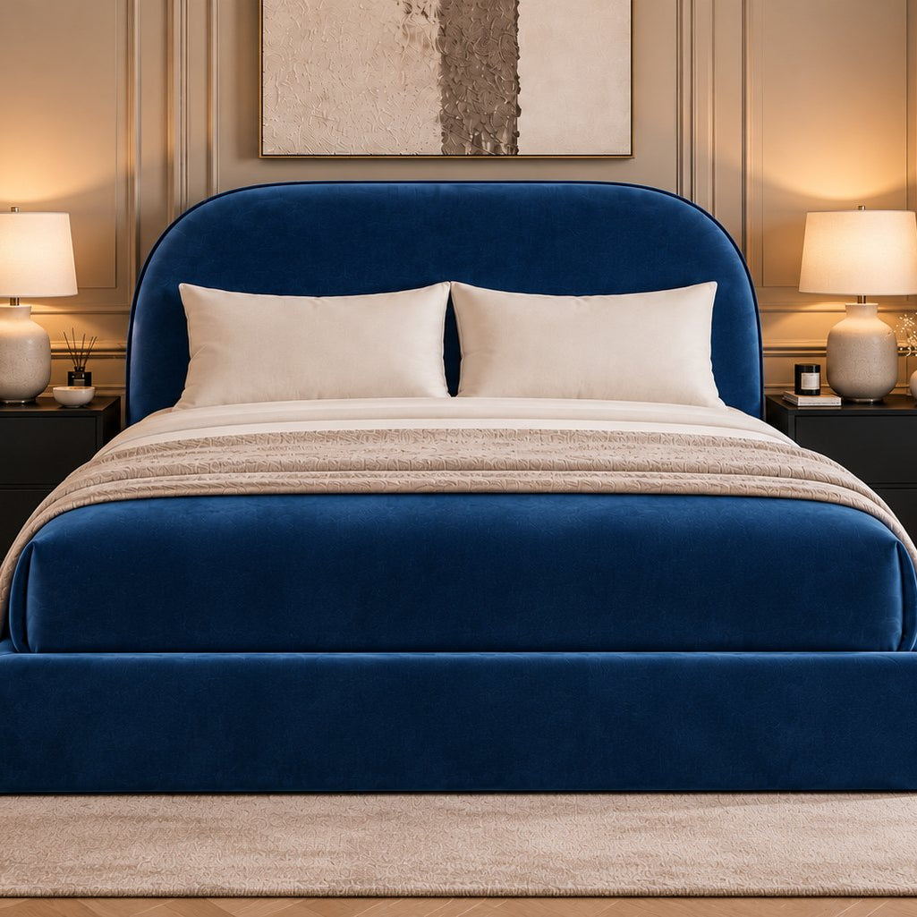 Tellaro bed in blue, front view