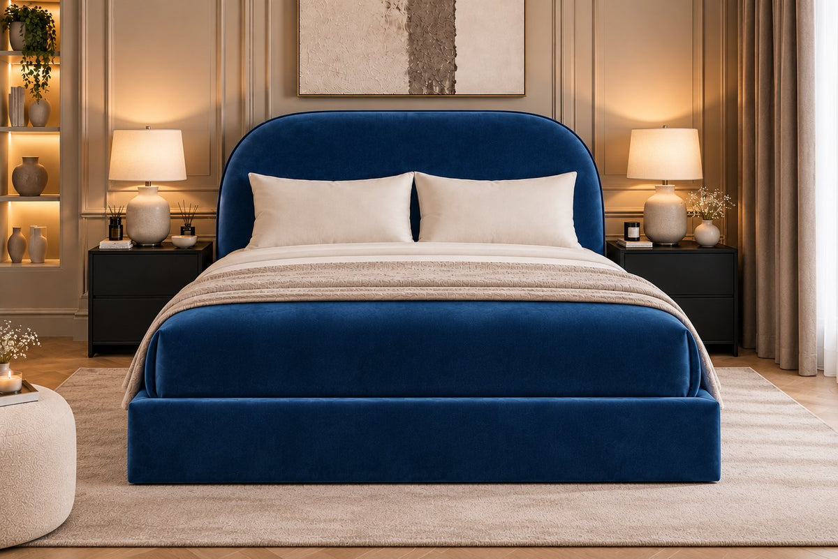 Tellaro bed in blue, front view