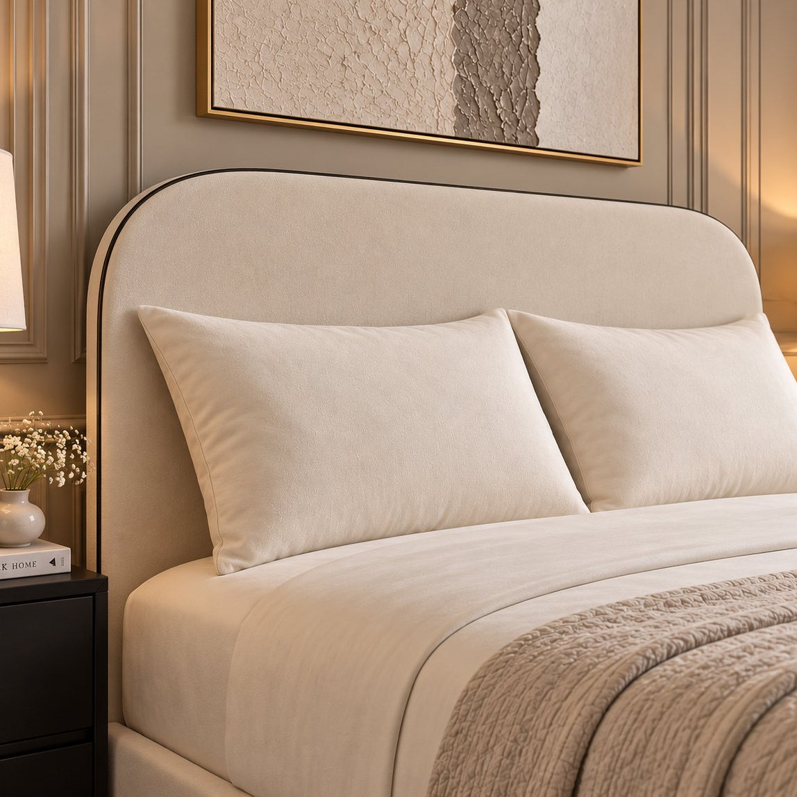 Tellaro bed in cream, headboard close-up