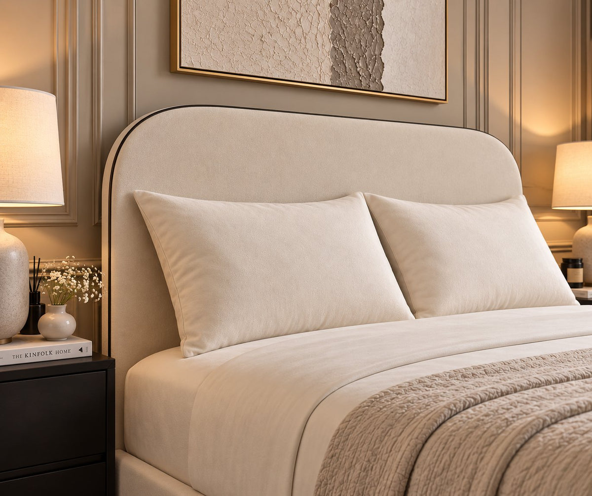 Tellaro bed in cream, headboard close-up
