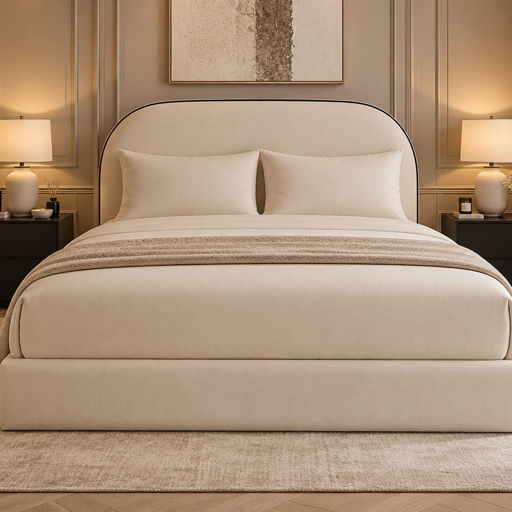 Tellaro bed in cream, front view