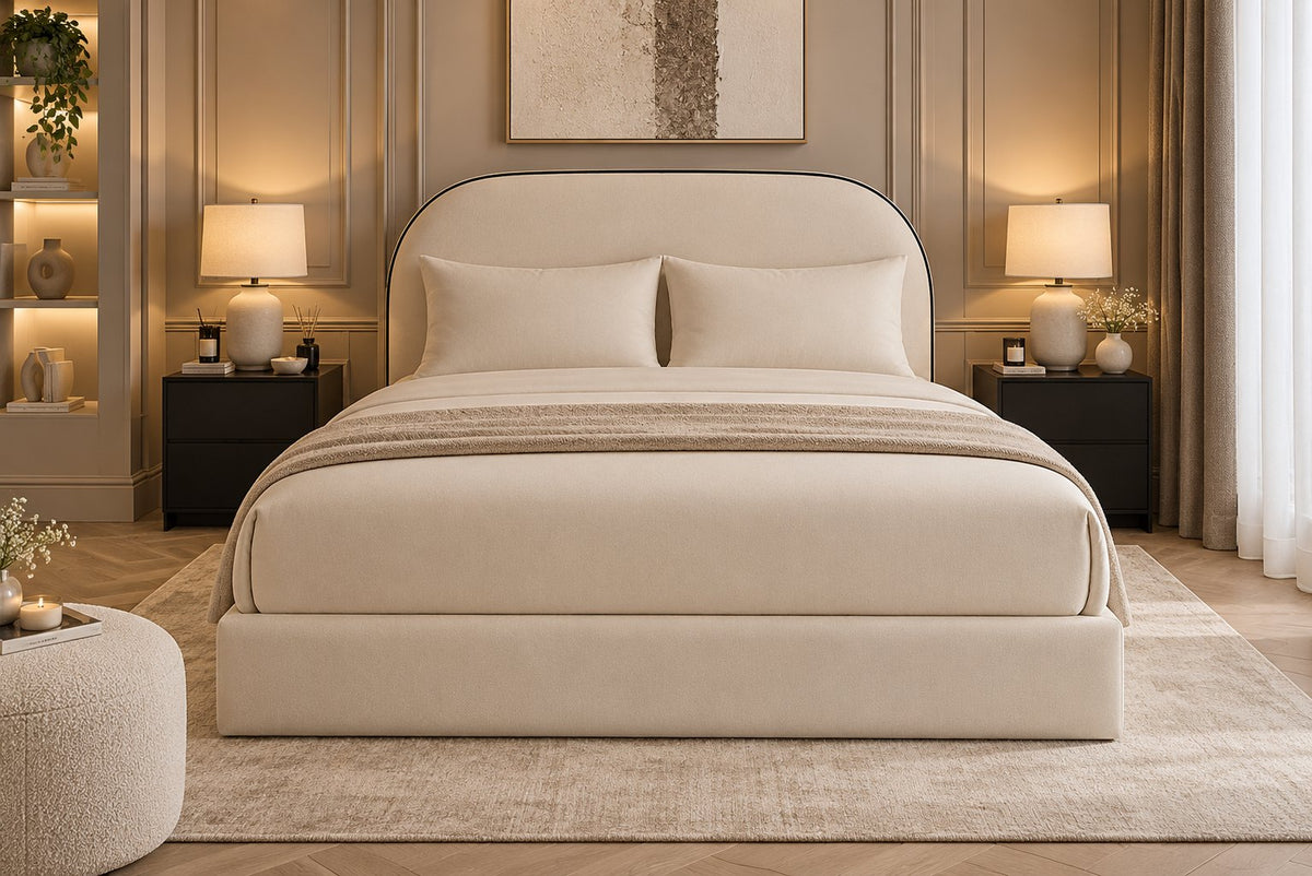 Tellaro bed in cream, front view