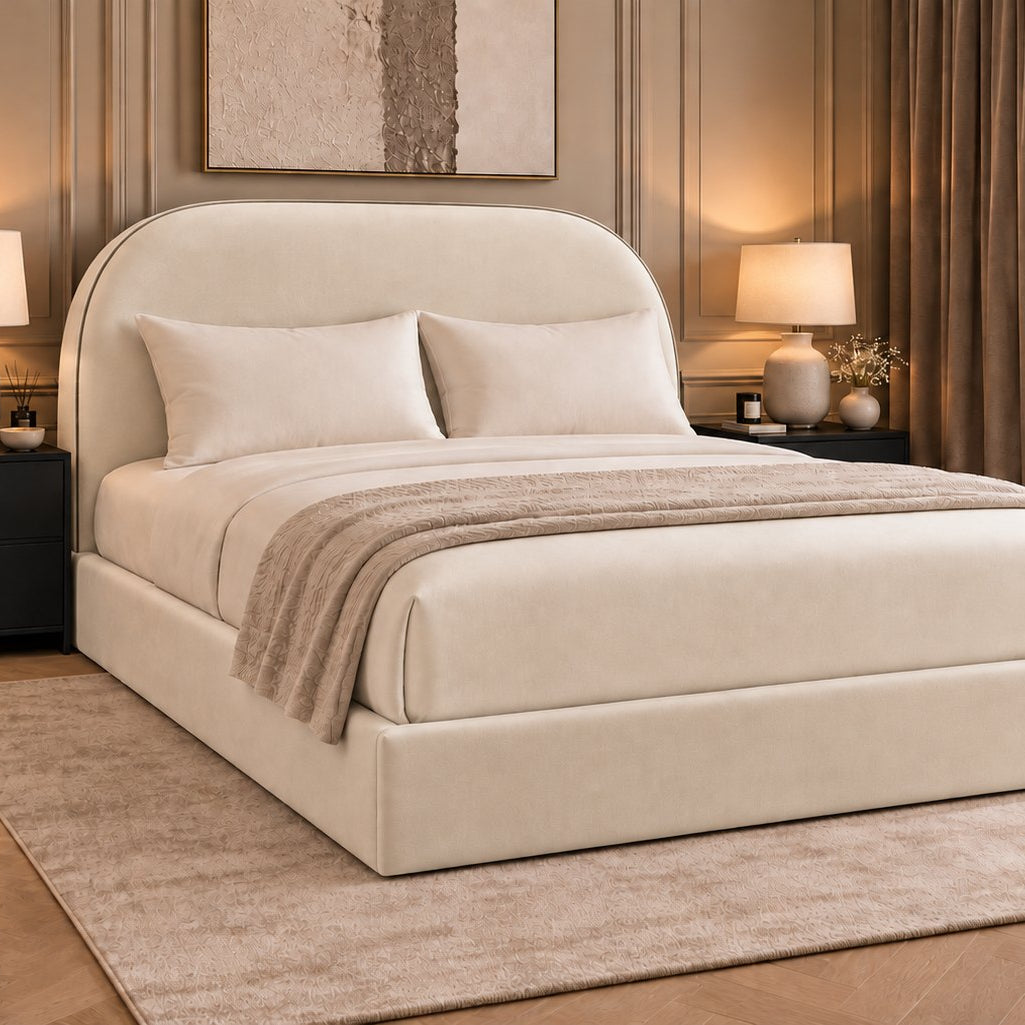 Tellaro bed in cream, side view