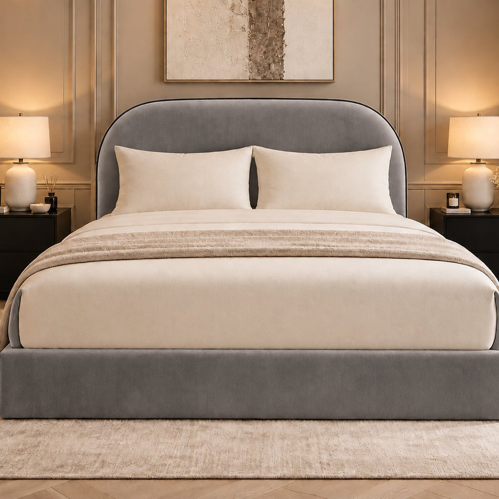Tellaro bed in grey, front view