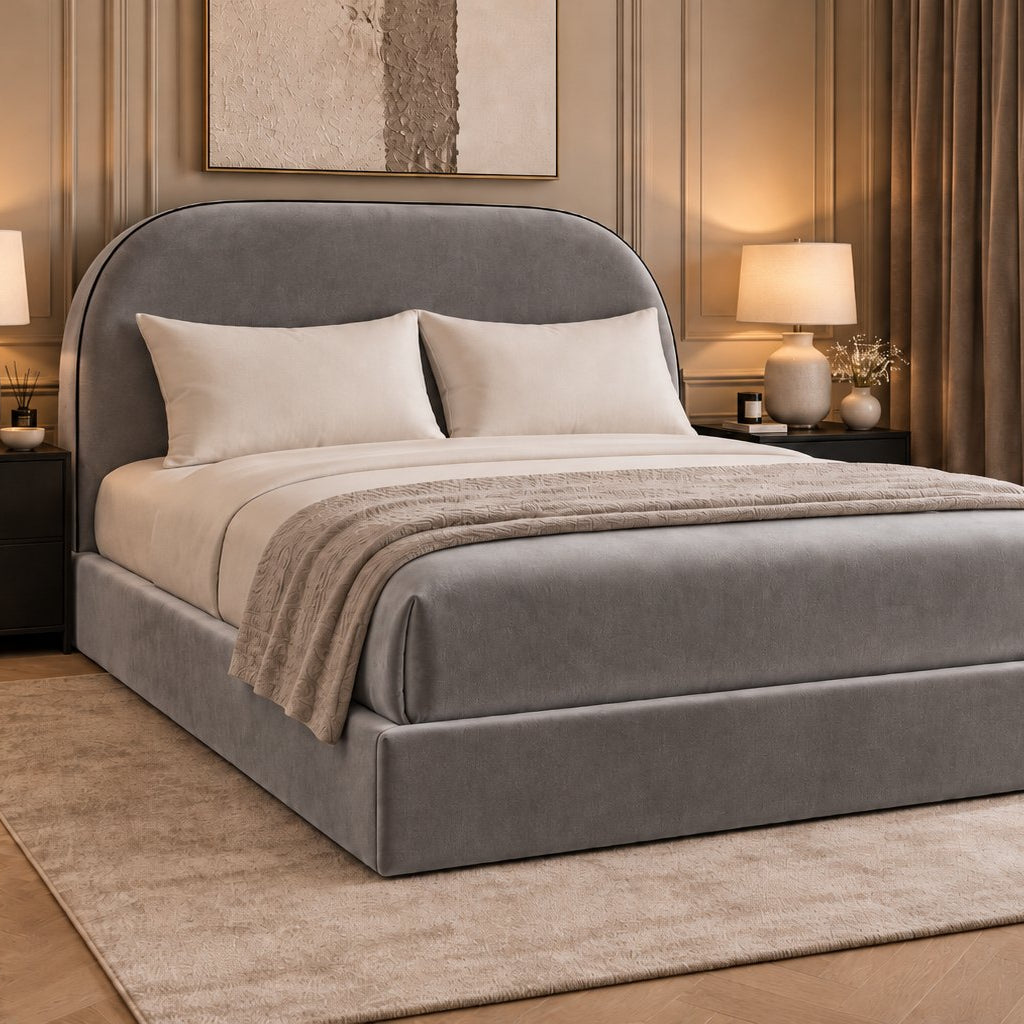 Tellaro bed in grey, side view