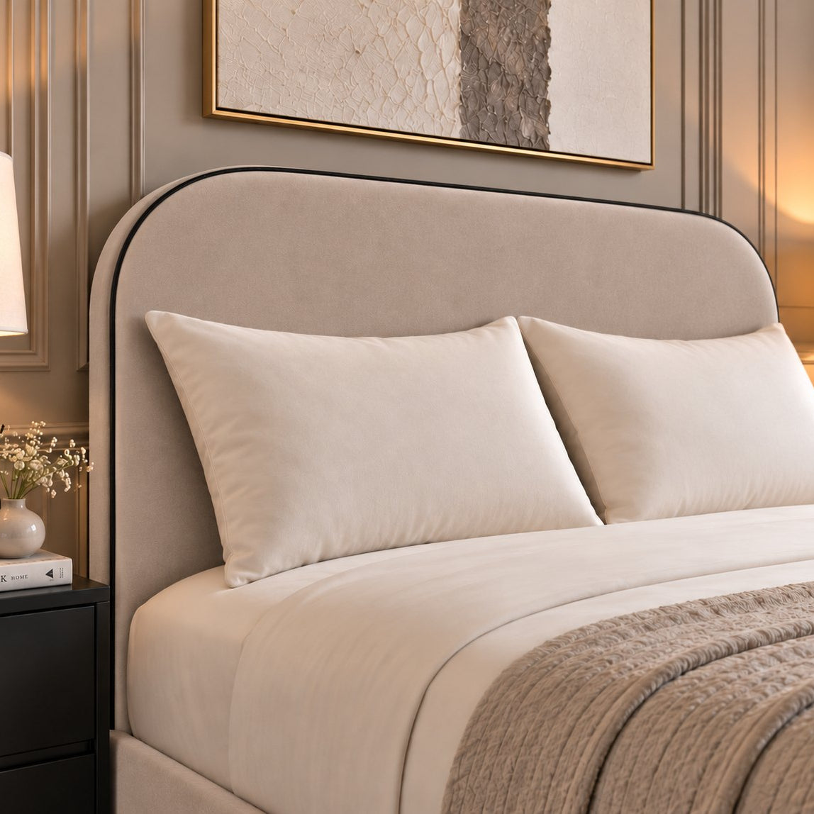 Tellaro bed in pebble, headboard close-up