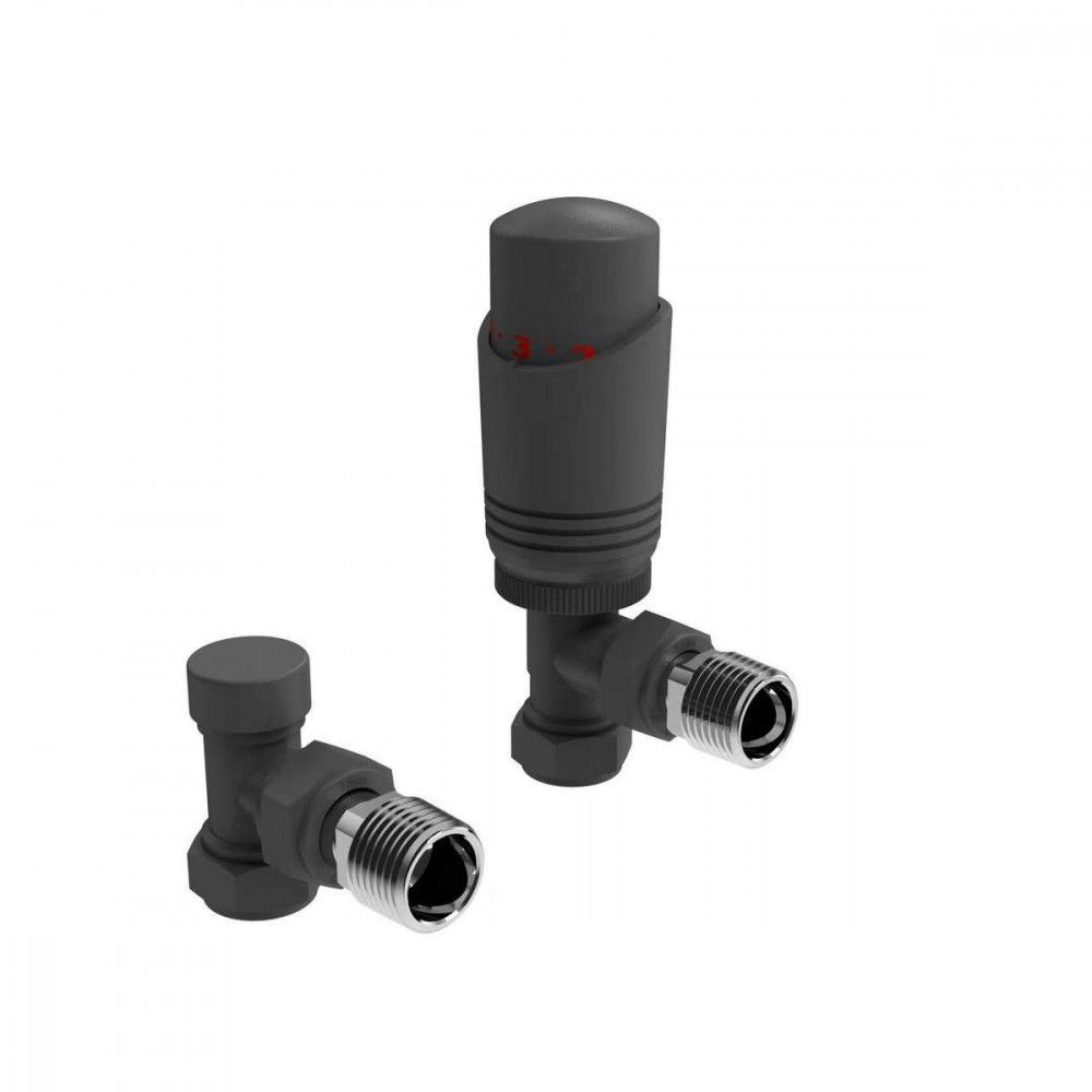 ThermoFlux Anthracite Angled Thermostatic Radiator Valves (Twin Pack)