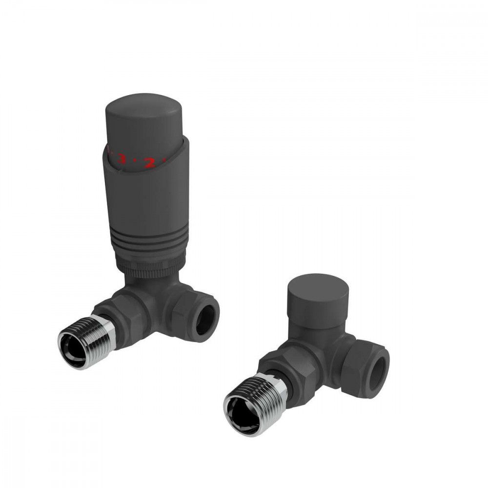 ThermoFlux Anthracite Corner Thermostatic Radiator Valves (Twin Pack)