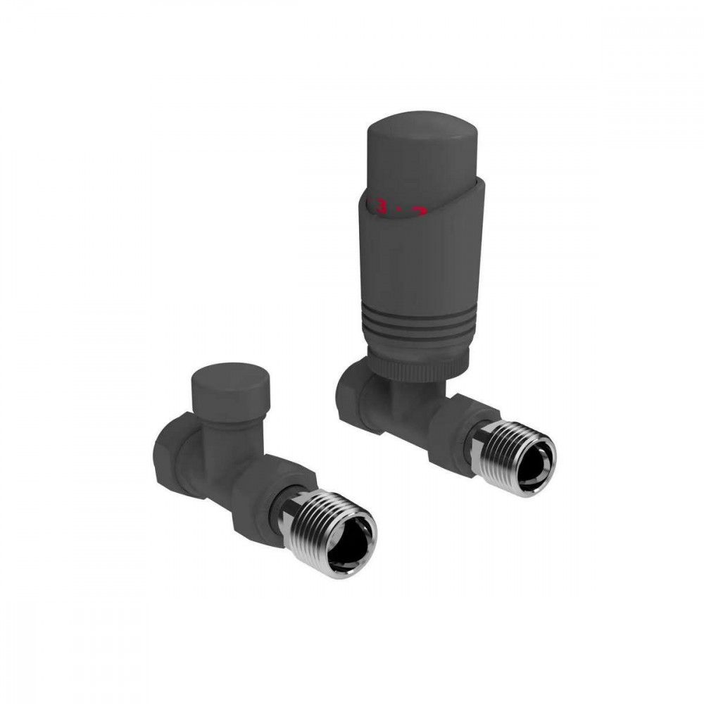 ThermoFlux Anthracite Straight Thermostatic Radiator Valves (Twin Pack)